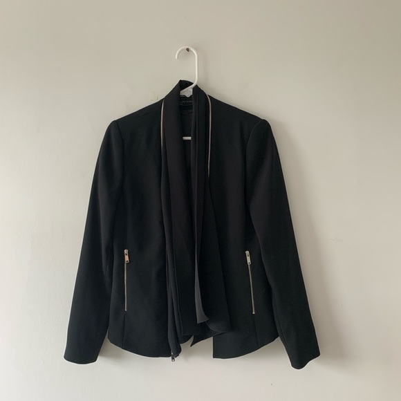 Zara Woman Black Zipper Shawl Collar Blazer Small - Picture 3 of 11